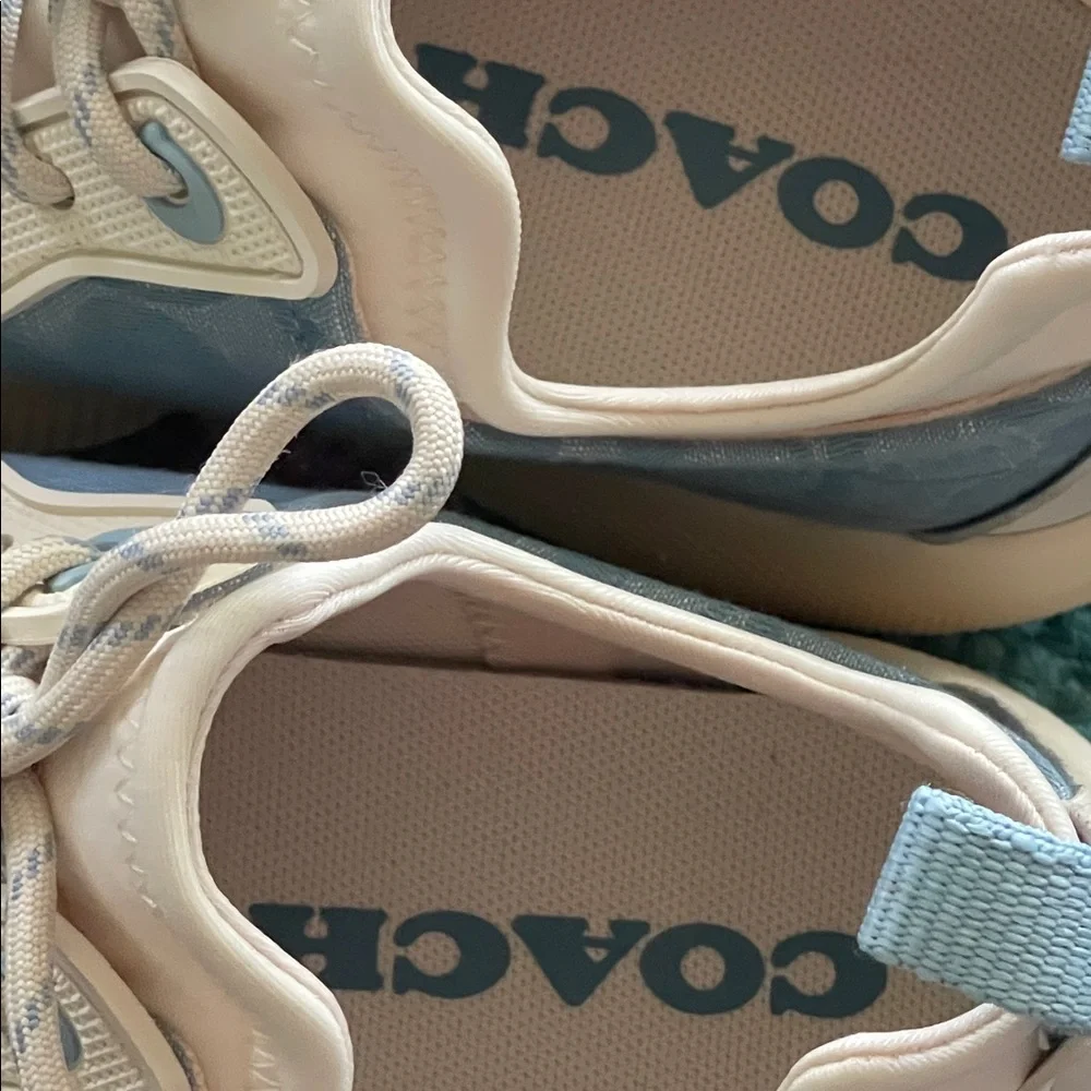 Coach Monogram Low-Top slip on Sneakers in blue and Tan NIB